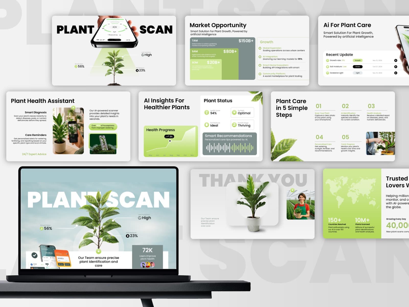 Sample slides from a product deck with app screens